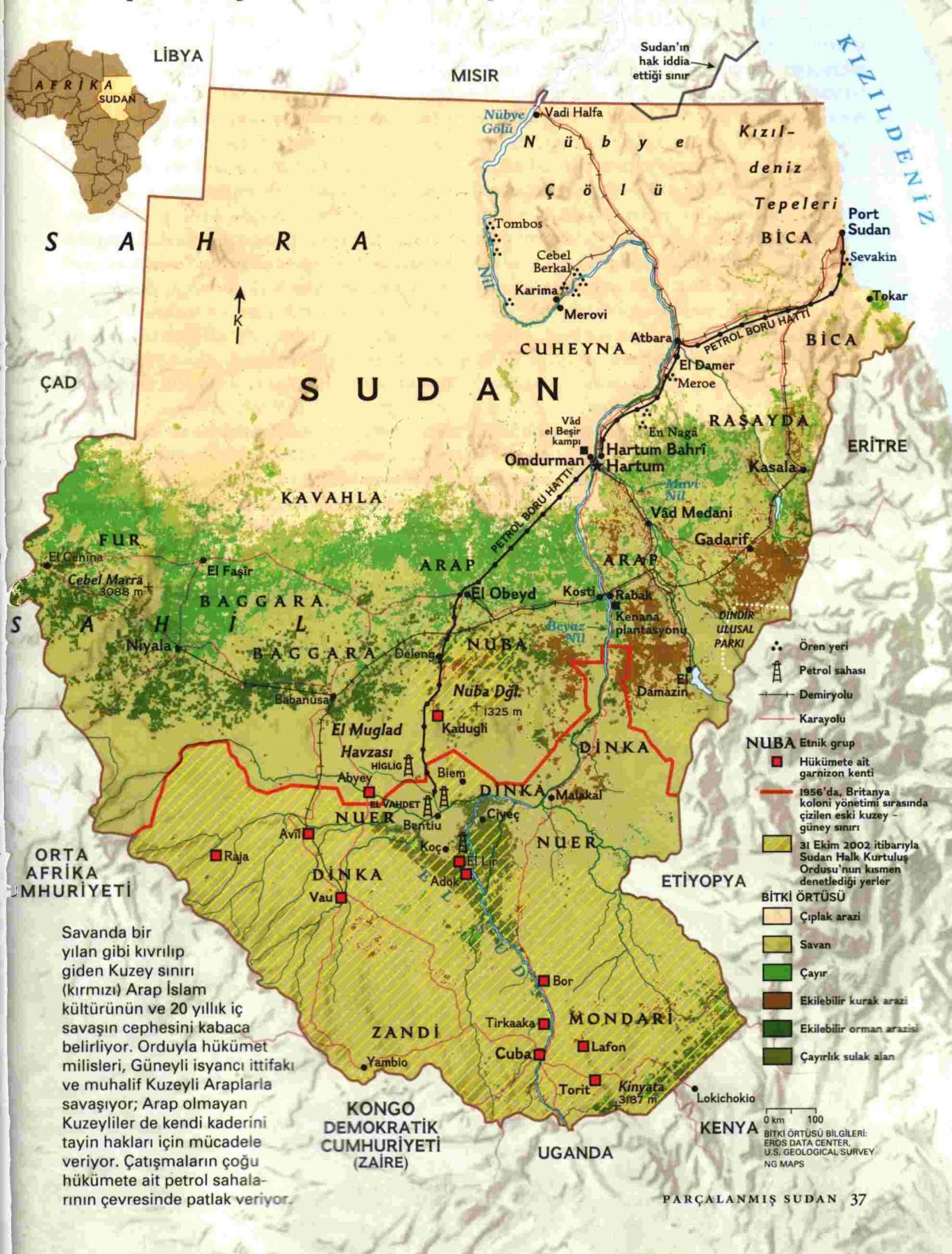 Kart over Sudan geografi