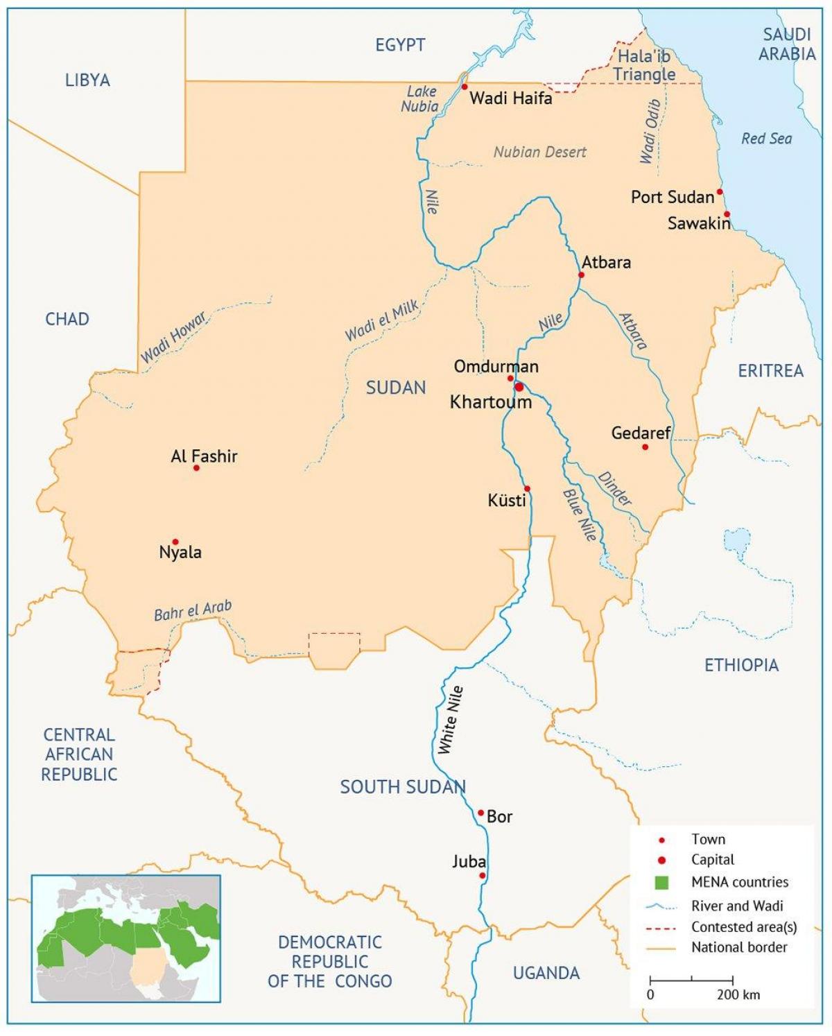 Kart over Sudan river
