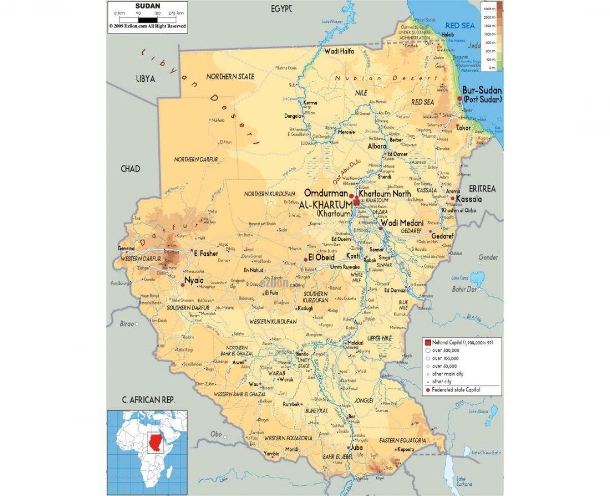 Kart over Sudan veier