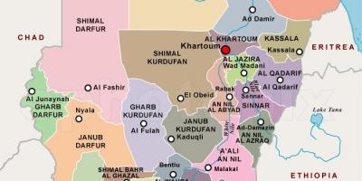 Kart over Sudan regioner